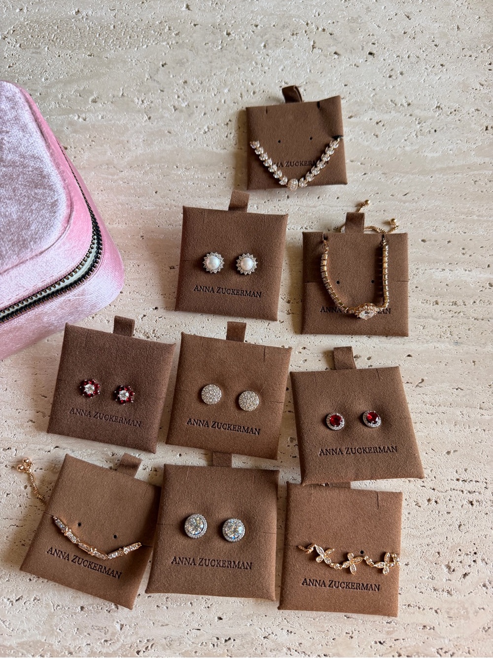 Pink Velvet Jewelry box and jewelry